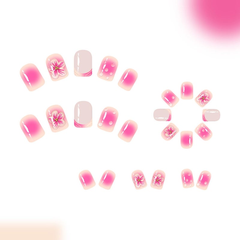 Vopintpy 3D Flower French Tip Press on Nails Blush Gradient Fake Nails Cute Short Square Acrylic Glue on Nail Glossy Full Cover Artificial Stick on Nail for Women DIY Manicure - Image 3